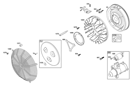 Flywheel/Ignition/Starter Group Diagram and Parts List for 613477-0267-J1 400000 - 699999 Briggs and Stratton Engine